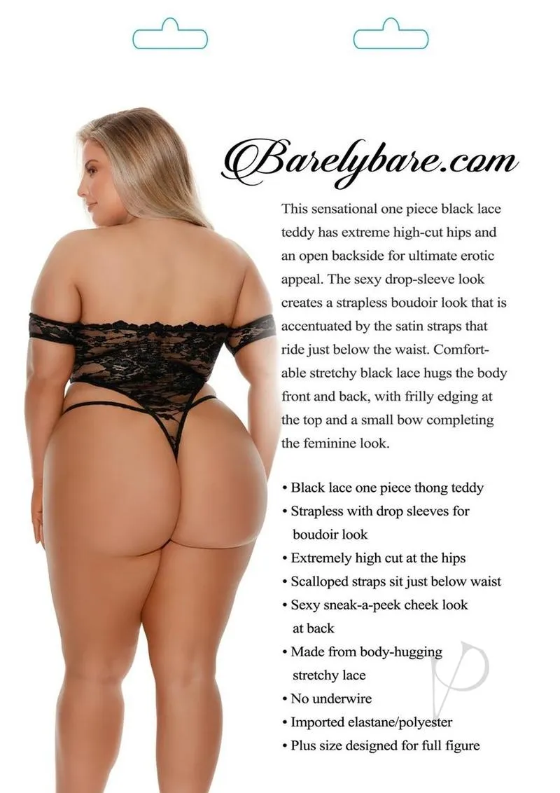 Barely B Lace Thong Teddy Plus Black