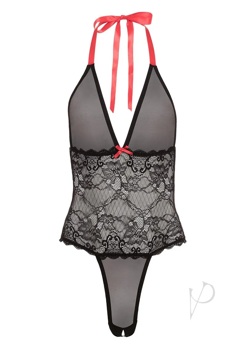 Barely B V Plunge Lace and Mesh Teddy Blk