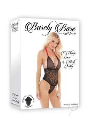 Barely B V Plunge Lace and Mesh Teddy Blk