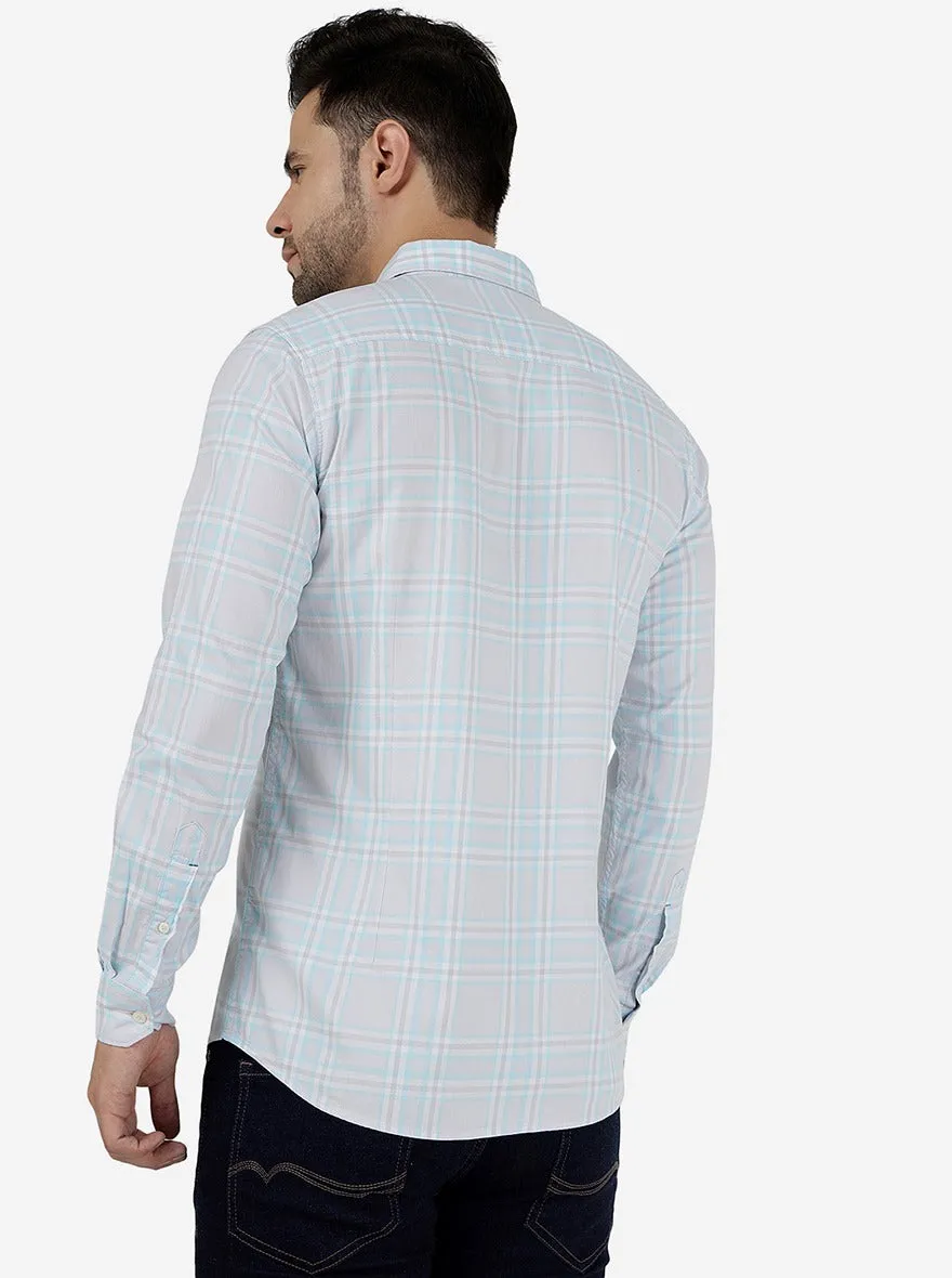 Barley Blue Checked Slim Fit Casual Shirt | JadeBlue