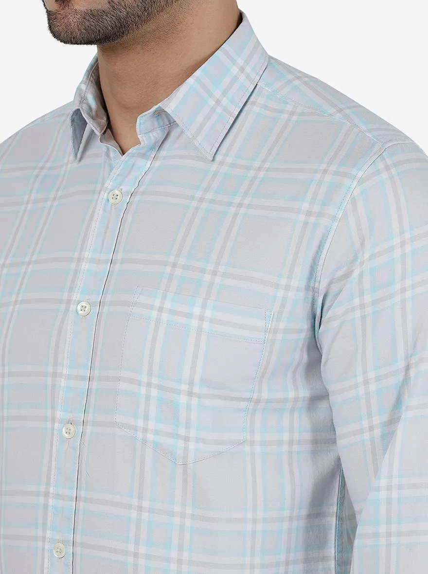 Barley Blue Checked Slim Fit Casual Shirt | JadeBlue