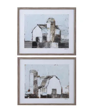 Barn And Silo - Framed Print (Set of 2) - Gray / Light Blue