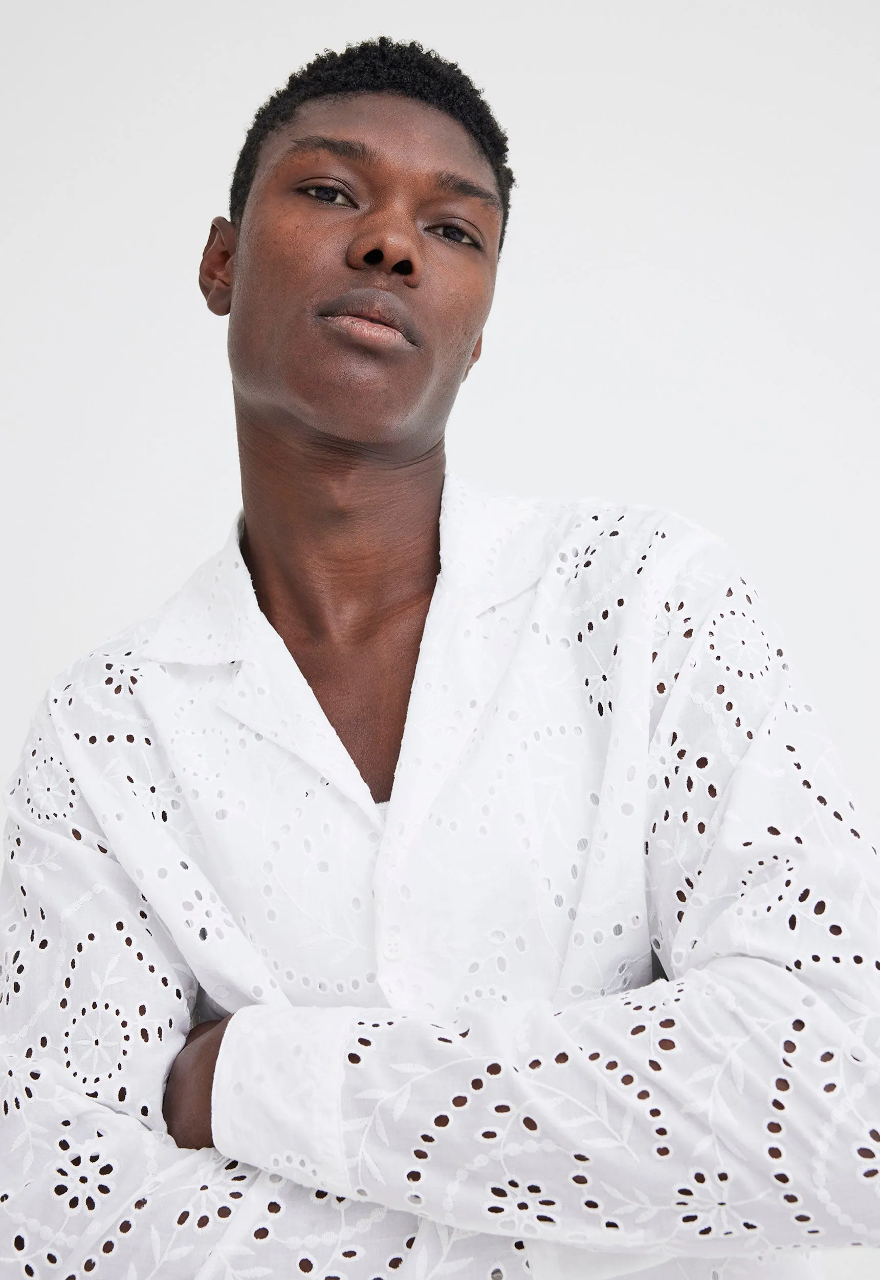 Baro Cotton Embroidered Shirt in White