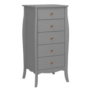 Baroque 5 Drawer Narrow in Folkestone Grey with Rose Gold Colour Handles