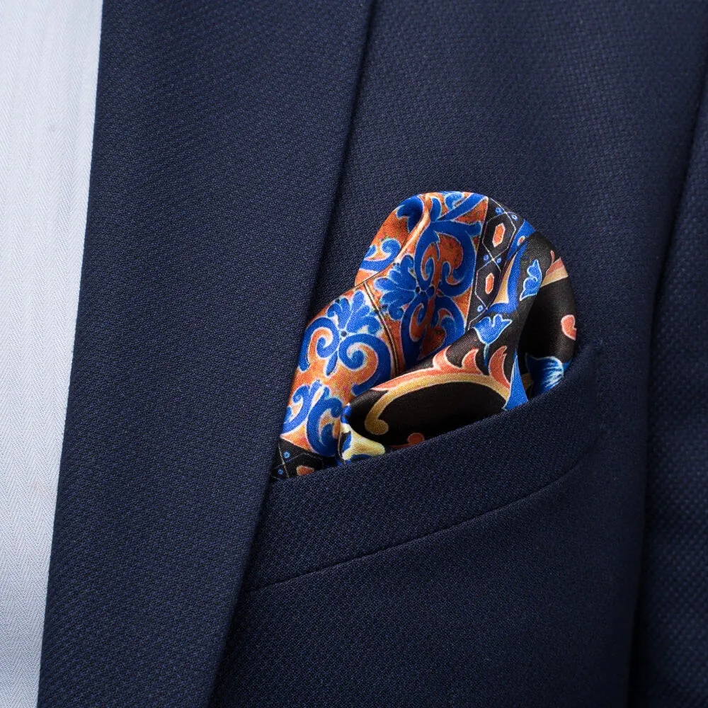 Baroque Ceramic Multicolor Silk Pocket Square