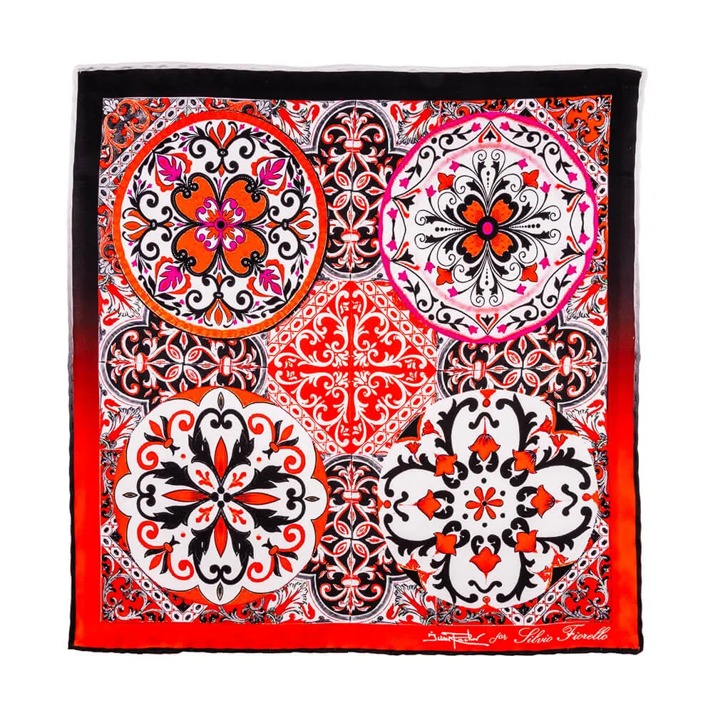 Baroque Ceramic Red Silk Pocket Square