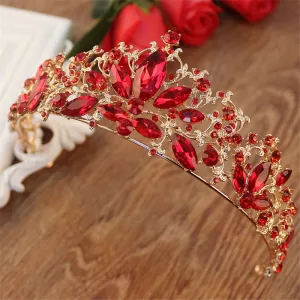 Baroque Gold Color Red Crystal  Hair Accessory Rhinestone Pageant Prom Crown