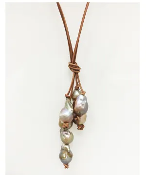 Baroque Pearl & Leather Lariat