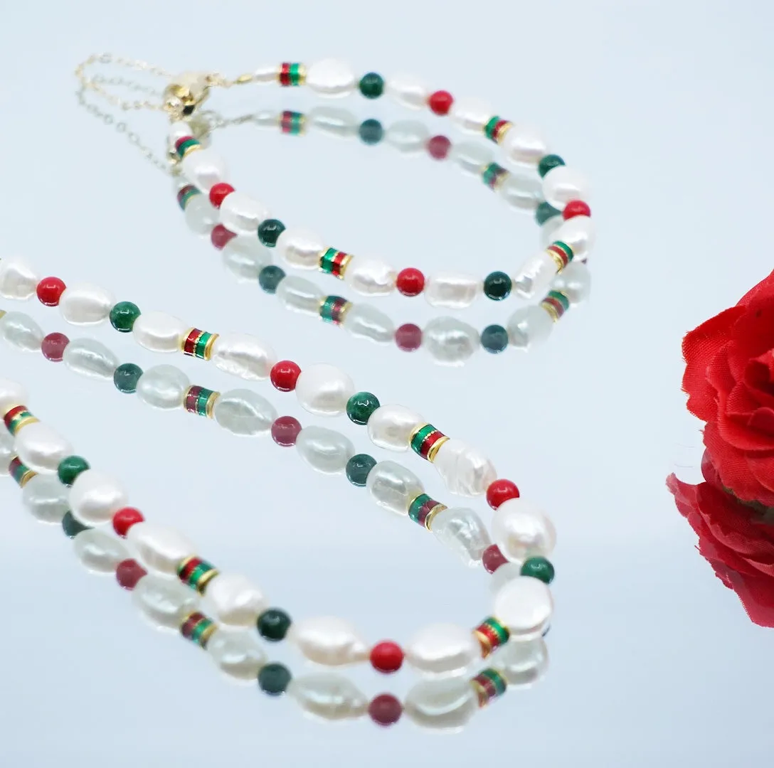 Baroque Pearl Necklace (Red and Green)