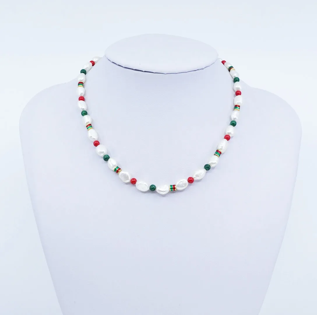 Baroque Pearl Necklace (Red and Green)