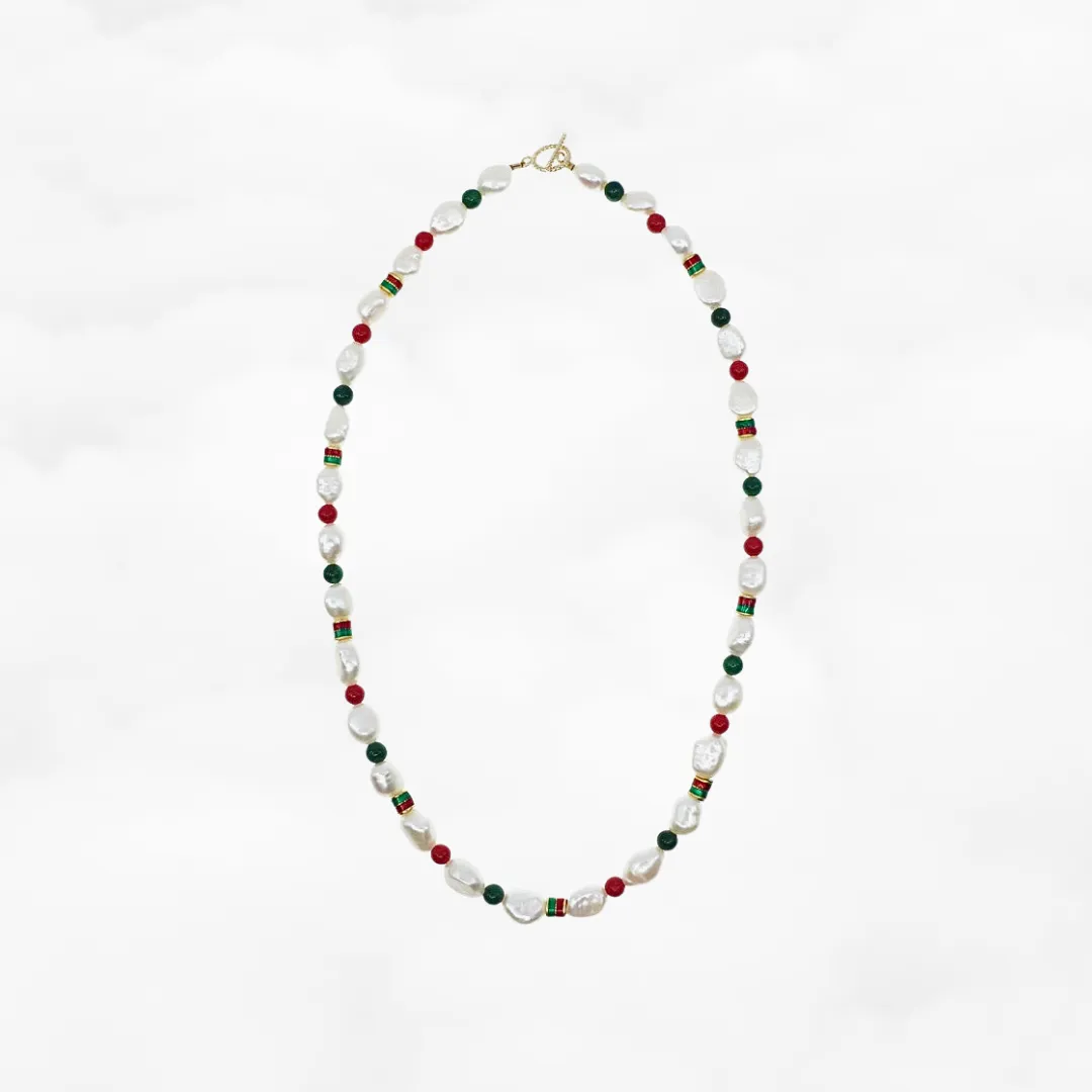 Baroque Pearl Necklace (Red and Green)