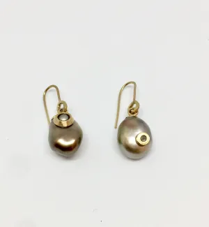 Baroque Style Tahitians Pearl and Diamond Double Heart Earrings