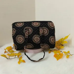 Barrel Handbags Black Colour with Sandal Prints