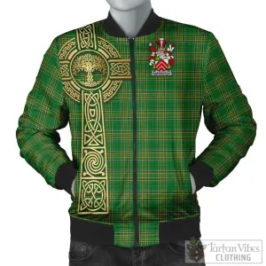 Barrington Irish Clan Tartan Bomber Jacket with Coat of Arms Celtic Tree of Life Style