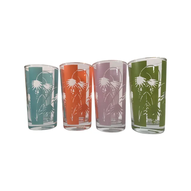 Bartlett Collins Mid-Century Exotic Flower Glasses (Set of 8)