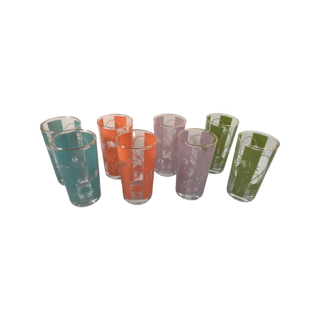 Bartlett Collins Mid-Century Exotic Flower Glasses (Set of 8)