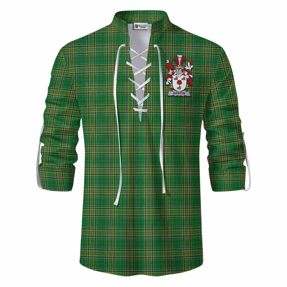 Barton Irish Clan Tartan Ghillie Kilt Shirt with Coat of Arms