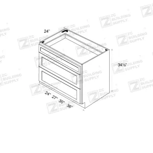 Base 27" - Pure Black 27 Inches 3 Drawer Base Cabinet /27"