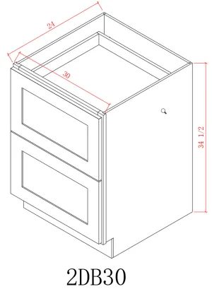 Base 30" - Pure Black 30 Inches 2 Drawer Base Cabinet/30"