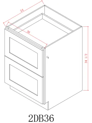 Base 36" - Pure Black 36 Inches 2 Drawer Base Cabinet /36"