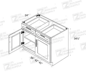 Base 39" - Pure Black 39 Inches Base Cabinet/39"