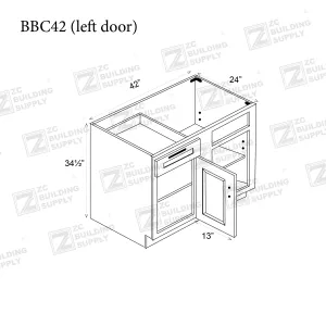 Base 42" - Pure Black 42 Inches Blind Corner Base Cabinet