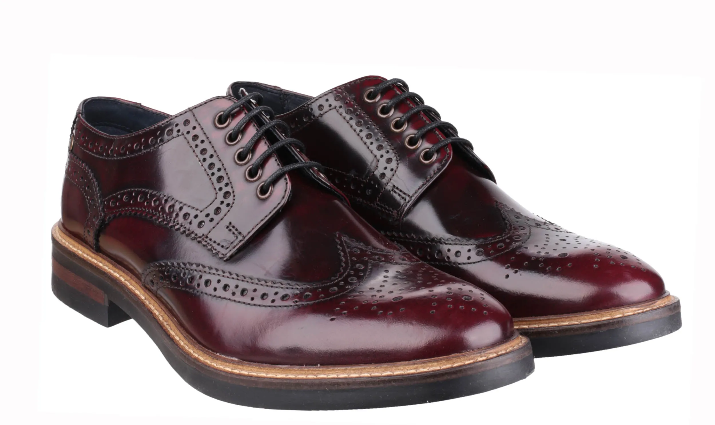 Base London Woburn Mens Brogue Detail Hi Shine Lace Up Shoe