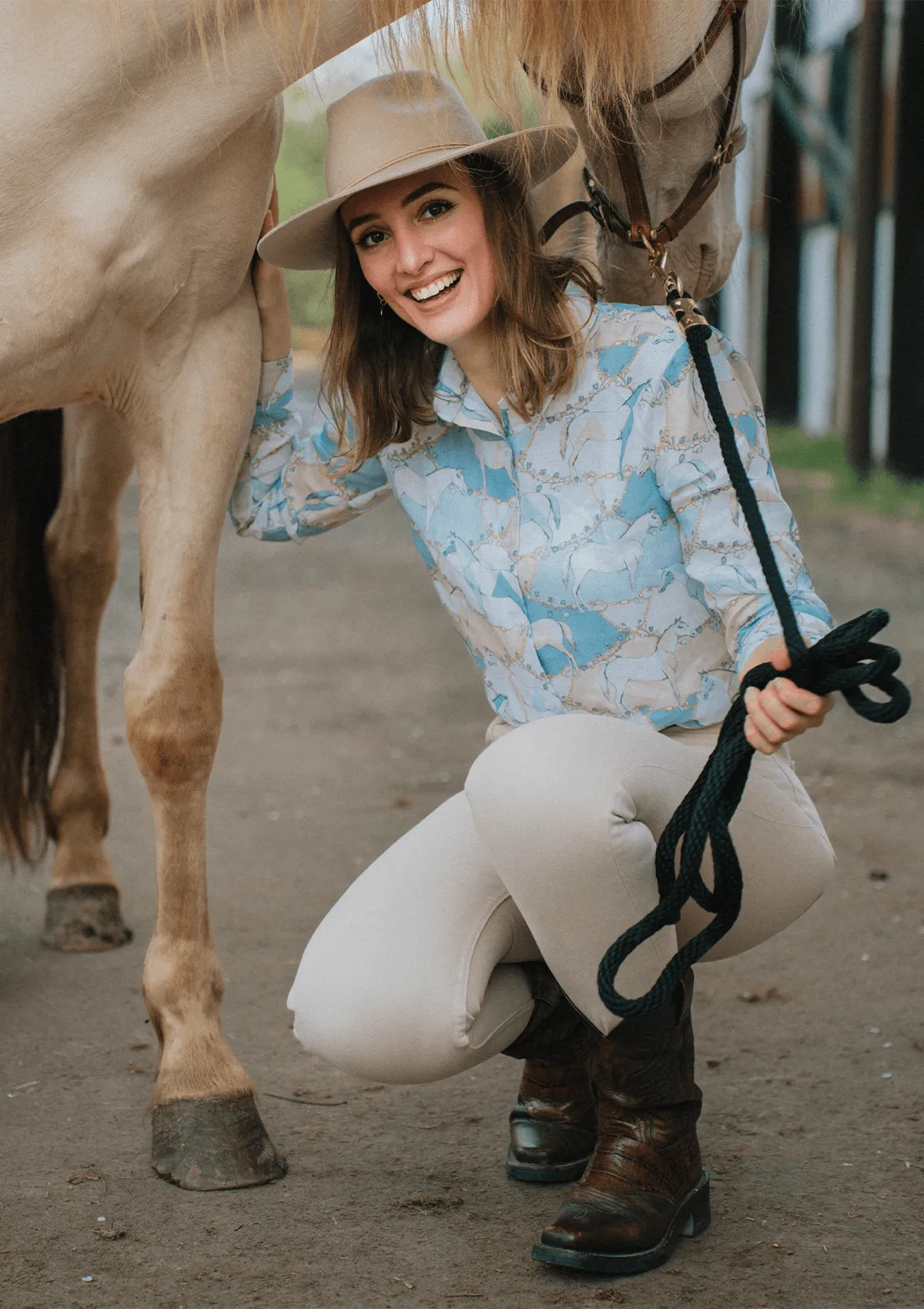 Basic Linen Shirt | Geo Horses Celeste