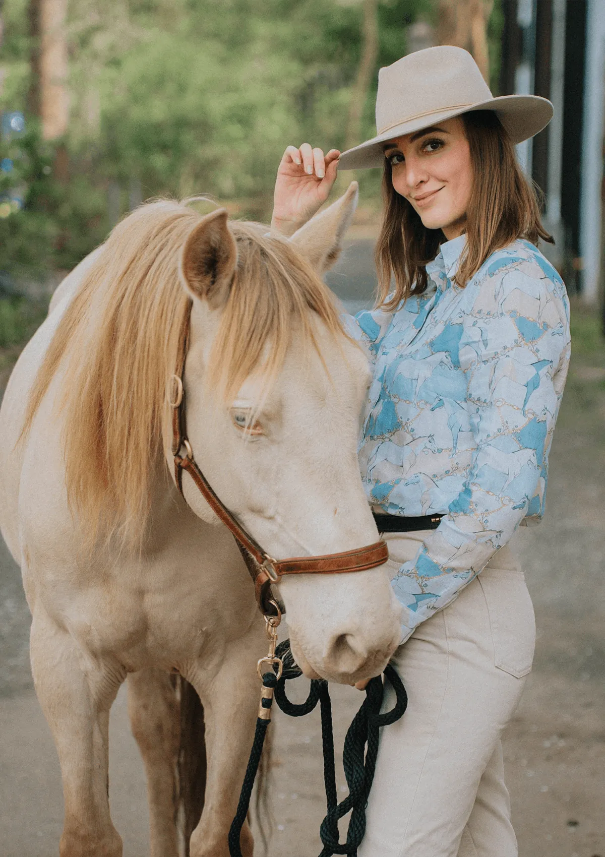 Basic Linen Shirt | Geo Horses Celeste