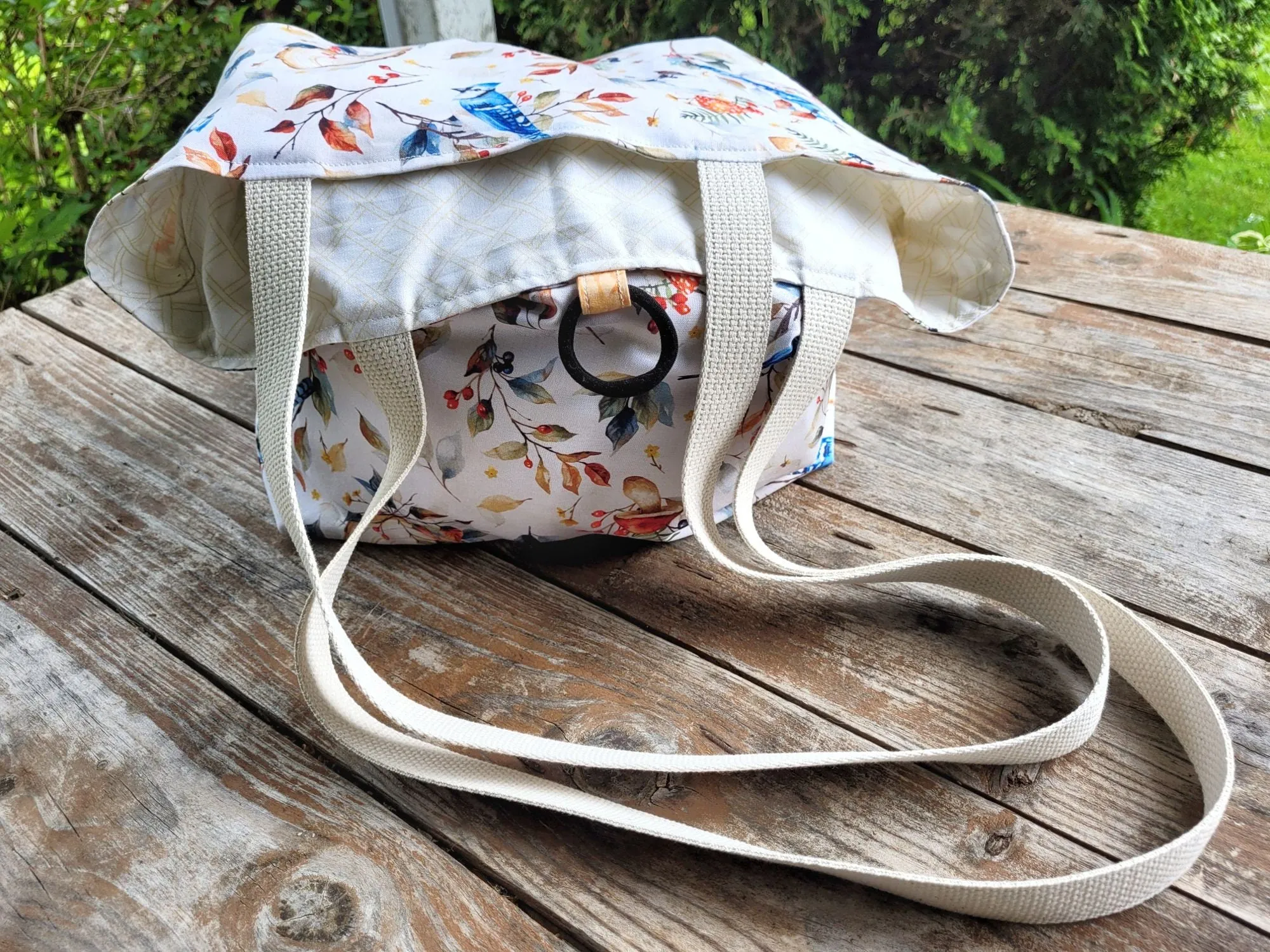 Basic Tote Bag, Reusable Compact Shopping Bag for your Purse with Woodland Blue Jay Birds