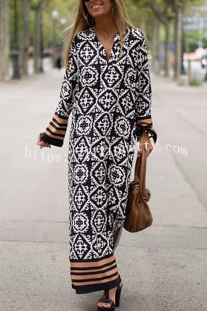 Basically Perfect Geometry Printed Long Sleeve Casual Maxi Dress