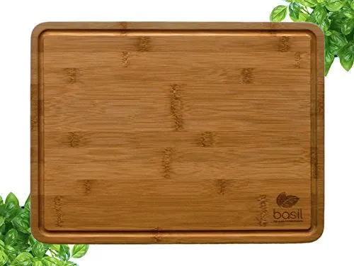 Basil | Tabla de cortar y cocina bambú | extra grande | 39 cm x 30 cm x 1,8 cm para cocinar, hornear, cortes | Machete – Tabla para cortar – Tabla para servir – trinchar – Tabla de cocina, incluye instrucciones de cuidado y garantía de satisfacción.