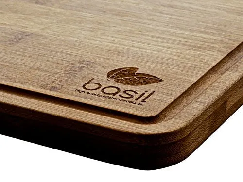 Basil | Tabla de cortar y cocina bambú | extra grande | 39 cm x 30 cm x 1,8 cm para cocinar, hornear, cortes | Machete – Tabla para cortar – Tabla para servir – trinchar – Tabla de cocina, incluye instrucciones de cuidado y garantía de satisfacción.