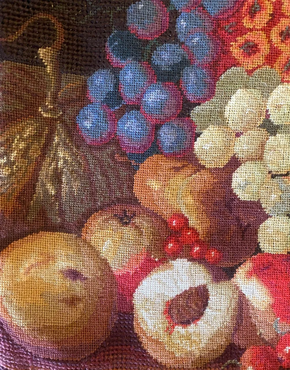 Basket of Fruit Colorful Needlepoint Petit Point Wool Pillow Cover