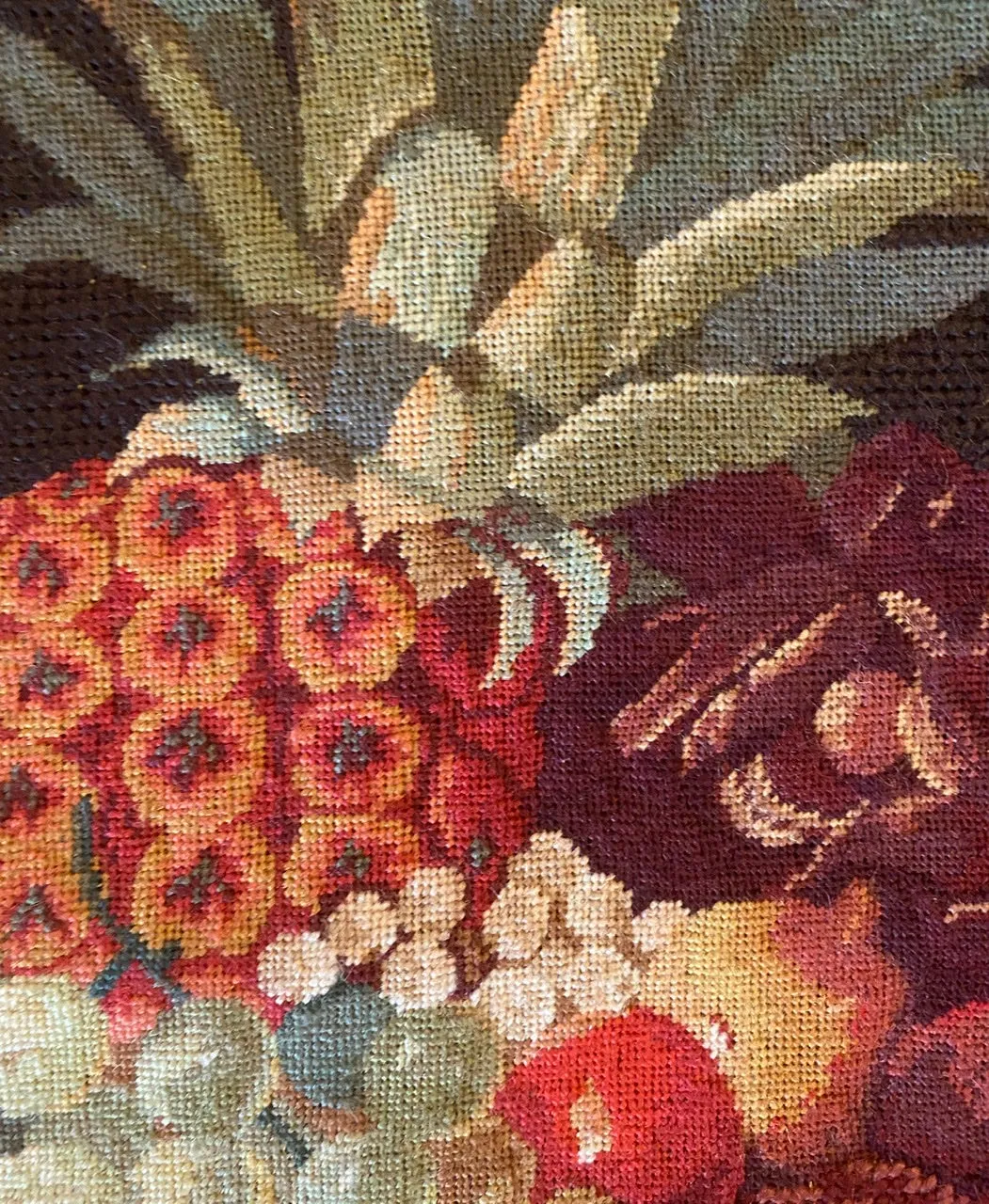 Basket of Fruit Colorful Needlepoint Petit Point Wool Pillow Cover