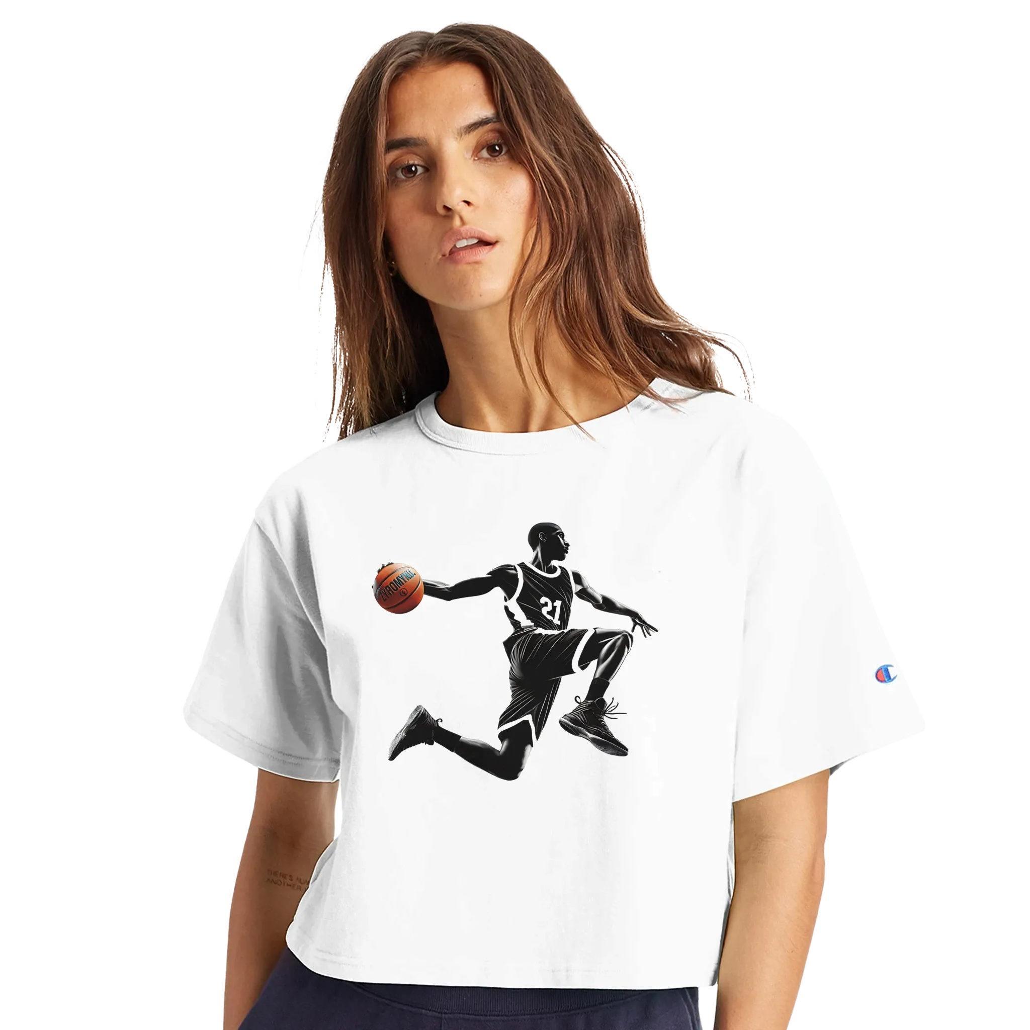 Basketball Player Mid-Air - Women's Cropped Heritage Crewneck T-Shirt | Champion T453W