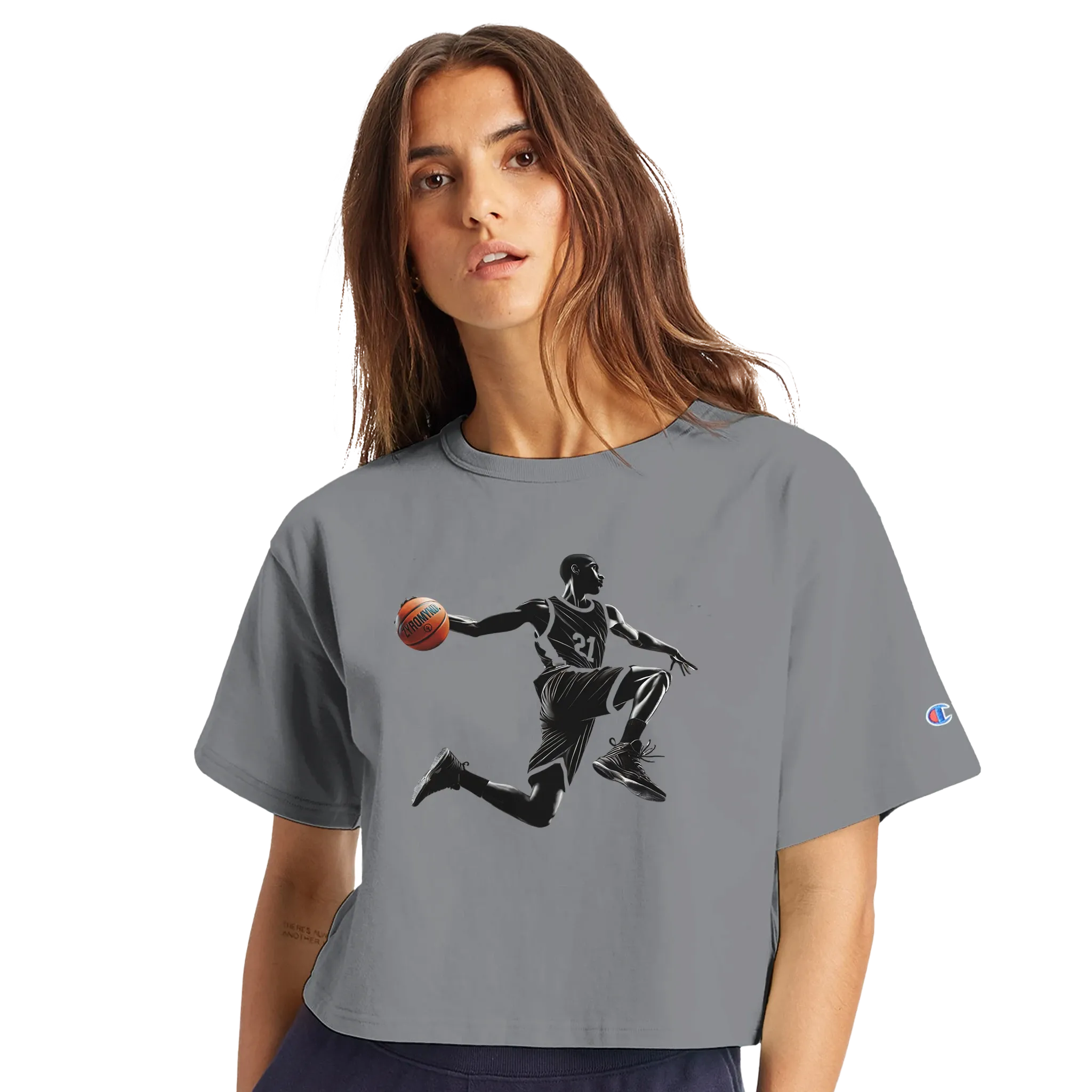 Basketball Player Mid-Air - Women's Cropped Heritage Crewneck T-Shirt | Champion T453W