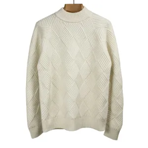 Basketweave mockneck sweater in white Merino wool