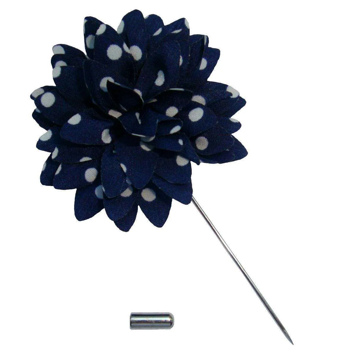 Bassin and Brown Polka Dot Flower Lapel Pin - Navy/White