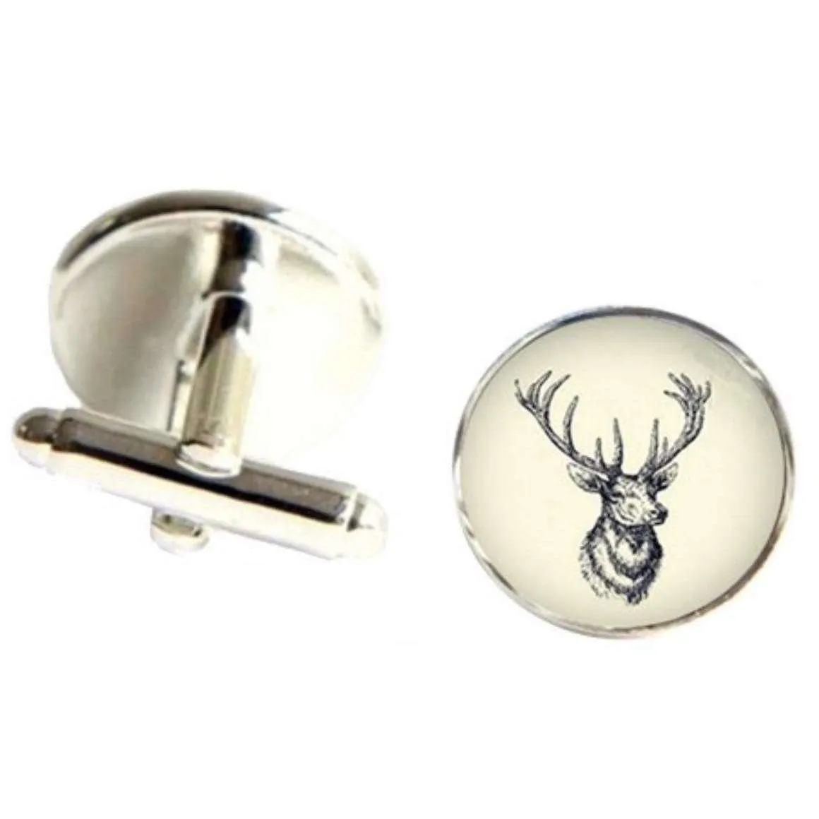 Bassin and Brown Stags Head Cufflinks - White/black