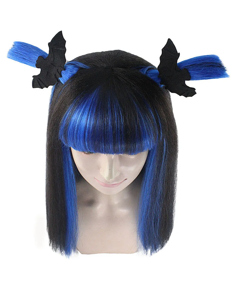 Bat Black and Blue Wig | Medium Bob Cosplay Halloween Wigs | Premium Breathable Capless Cap