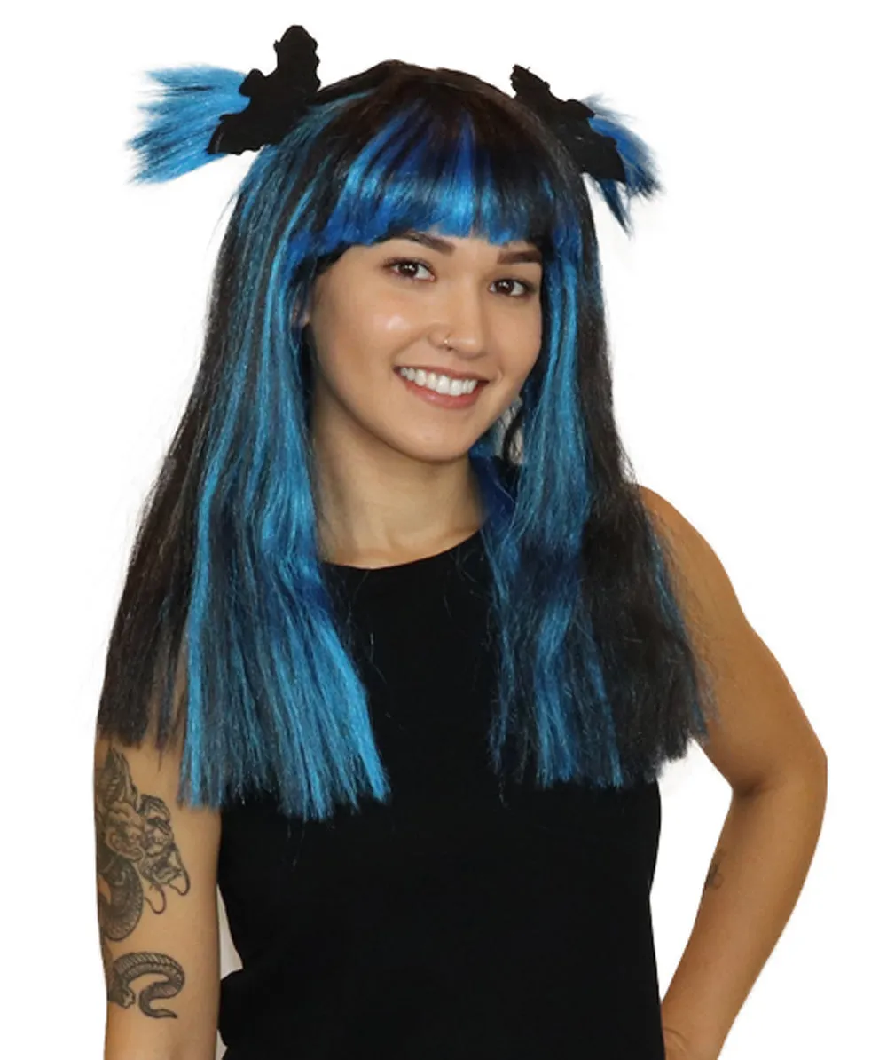 Bat Black and Blue Wig | Medium Bob Cosplay Halloween Wigs | Premium Breathable Capless Cap