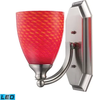 Bath and Spa 1 Light Led Vanity In Satin Nickel and Scarlet Red Glass