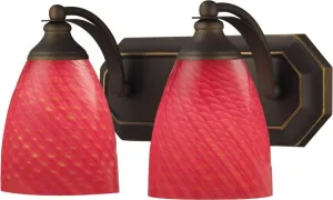 Bath and Spa 2 Light Vanity In Aged Bronze and Scarlet Red Glass