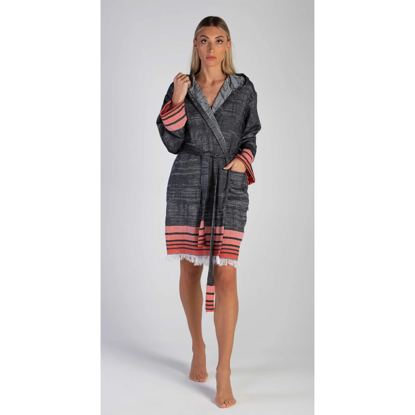 Bathrobe Natural Cotton Turkish Towel Black