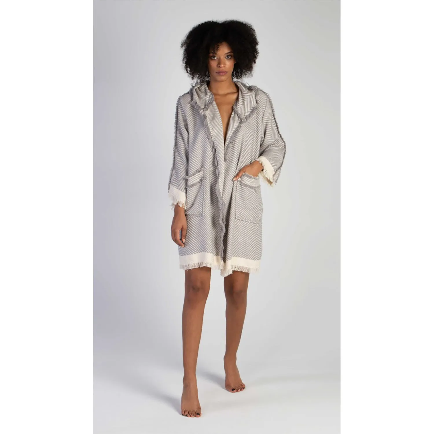 Bathrobe Natural Cotton Turkish Towel Grey