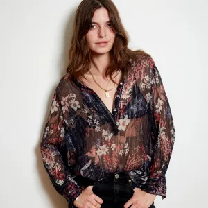 Batik Floral Blouse in Lurex Chiffon