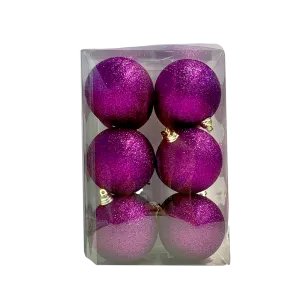 Bauble Glitter Purple 70mm - 12 Pack