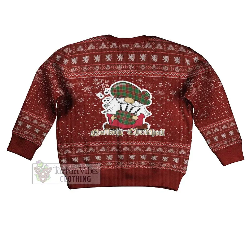 Baxter Clan Christmas Kid Ugly Sweater with Gnome Playing Bagpipes