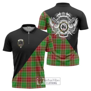 Baxter Modern Tartan Zipper Polo Shirt with Family Crest and Military Logo Style